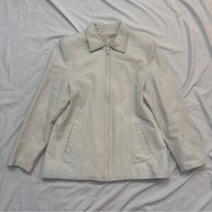 Vintage 80s White Genuine Leather Bomber Jacket